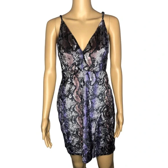 Fashion Nova | Dresses | Purple Velvet Snakeskin High Slit Mini Dress |  Poshmark